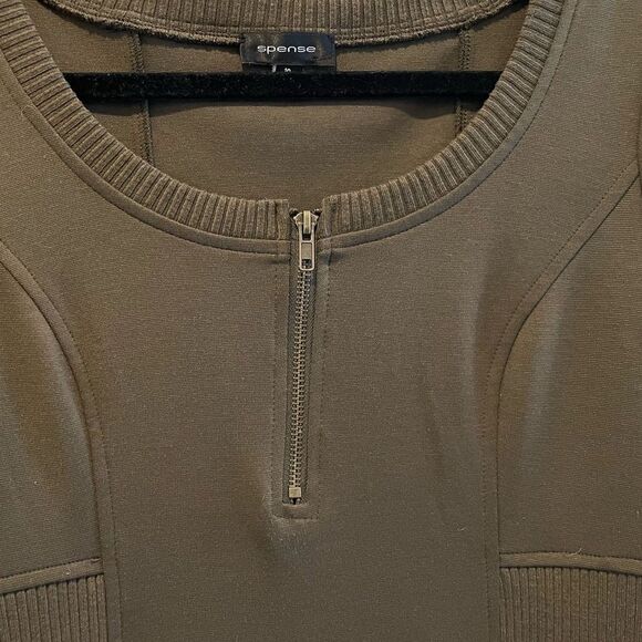 Spense Scoop Neck Cap Sleeve Knit Sheath Midi Dress Olive Green Size 10 - Picture 2 of 8